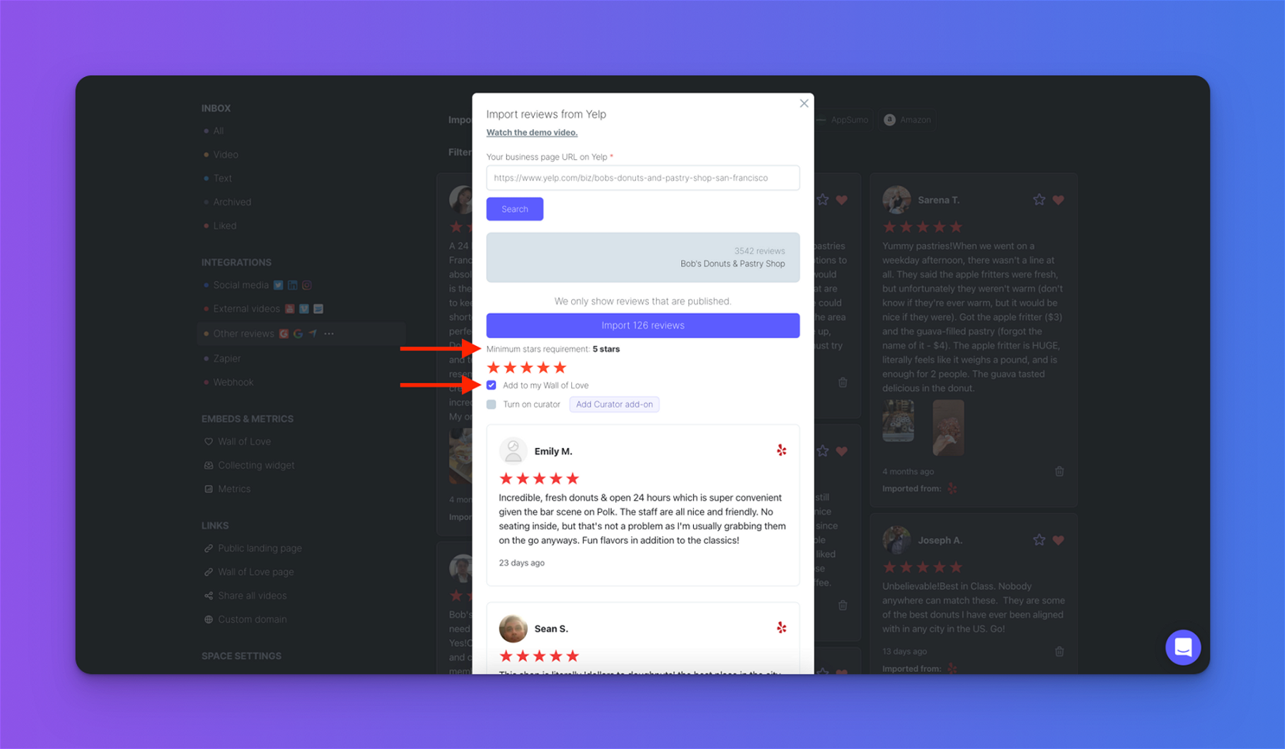 Set minimum stars and import