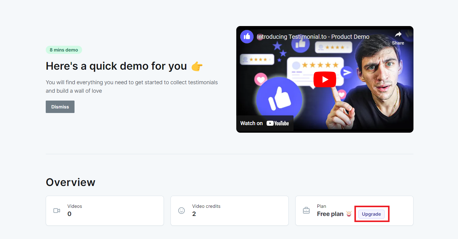 Upgrade icon on the dashboard