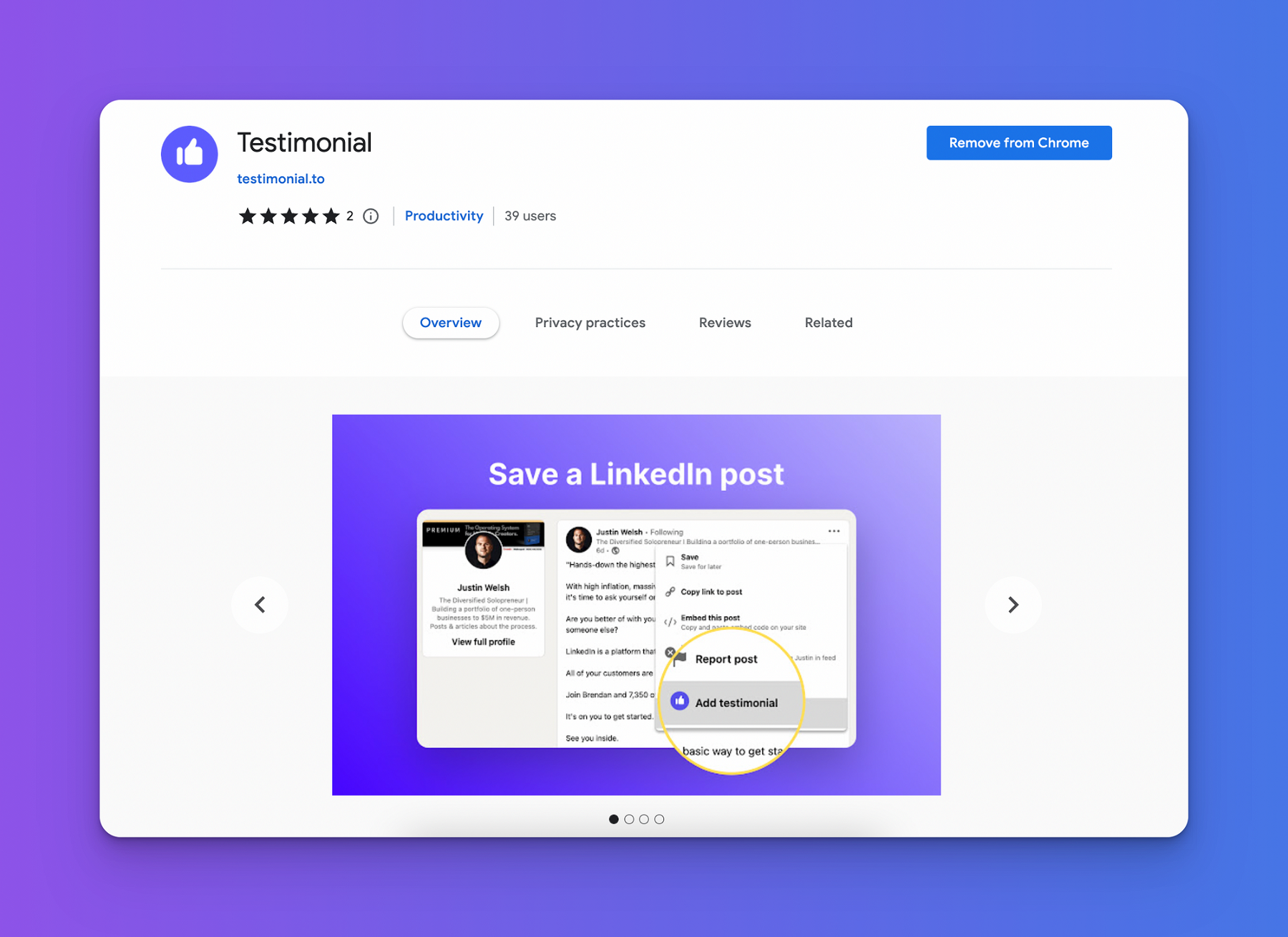 Install the Testimonial browser extension