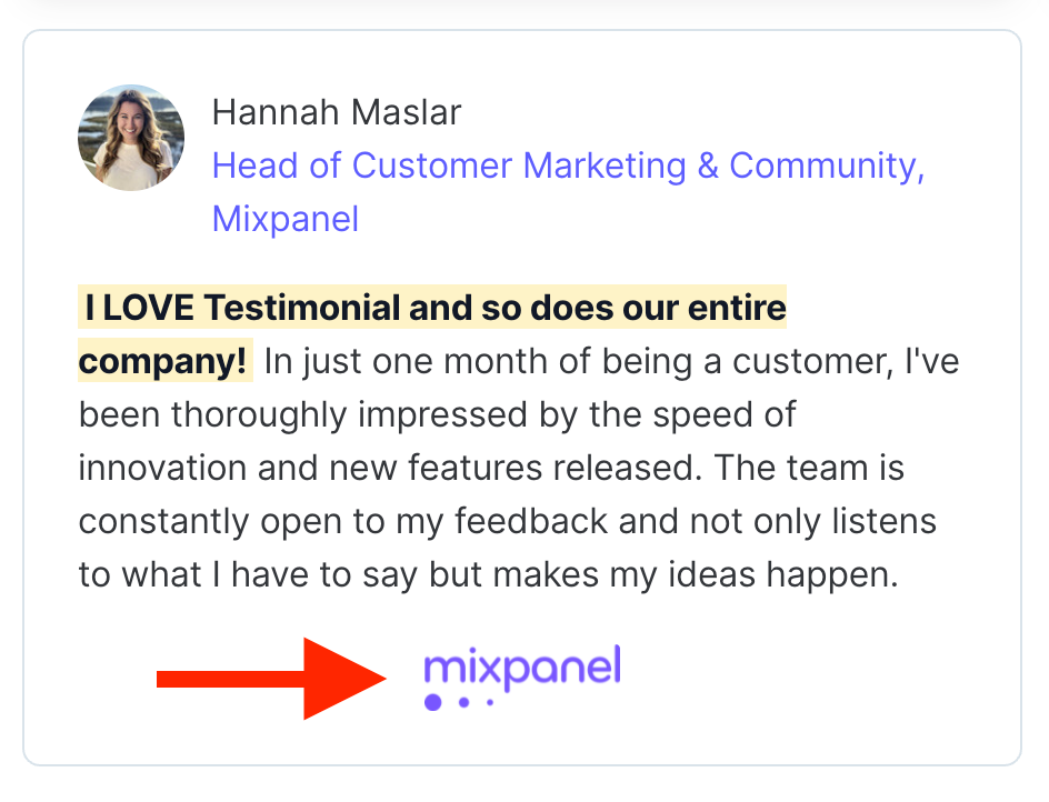 Company logo on a text testimonial